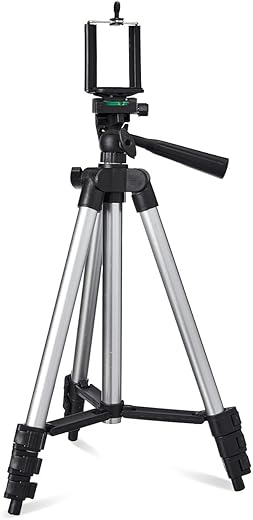Amazon Basics 3110 Aluminium Lightweight Tripod with Mobile Phone Holder, 3-Way Pan Head | for All Smart Phones, Cameras, Ring Lights, Panel Reflectors, Umbrellas & Flashlights with Carry Bag, 110 cm