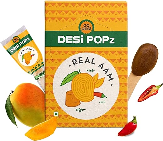 GO DESi Popz Real Aam | 40 Pieces | Aam Candy | Fruit Snacks | Lollipop | Mango Pop | Fruit Candy