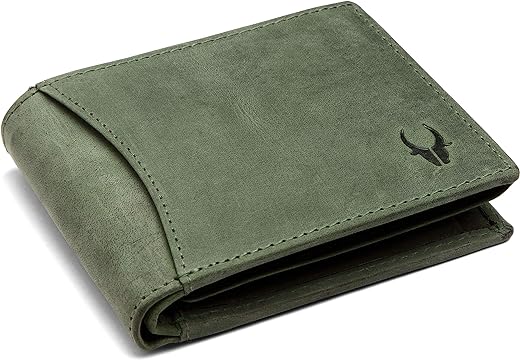 WildHorn Green Leather Wallet for Men I 9 Card Slots I 2 Currency & Secret Compartments I 1 Zipper & 3 ID Card Slots