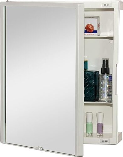 CIPLA PLAST Plastic New Rich Look Bathroom Organizer Cabinet | Mirror With Shelf | 4 Shelves Storage Organizer | Wall Mounted Cabinet | (White) (Brc-931)