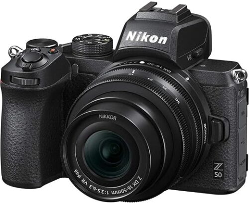 Nikon Z50 Mirrorless Optical Zoom Camera with Z DX 16-50mm f/3.5-6.3 VR Lens with Additional Battery (Black)